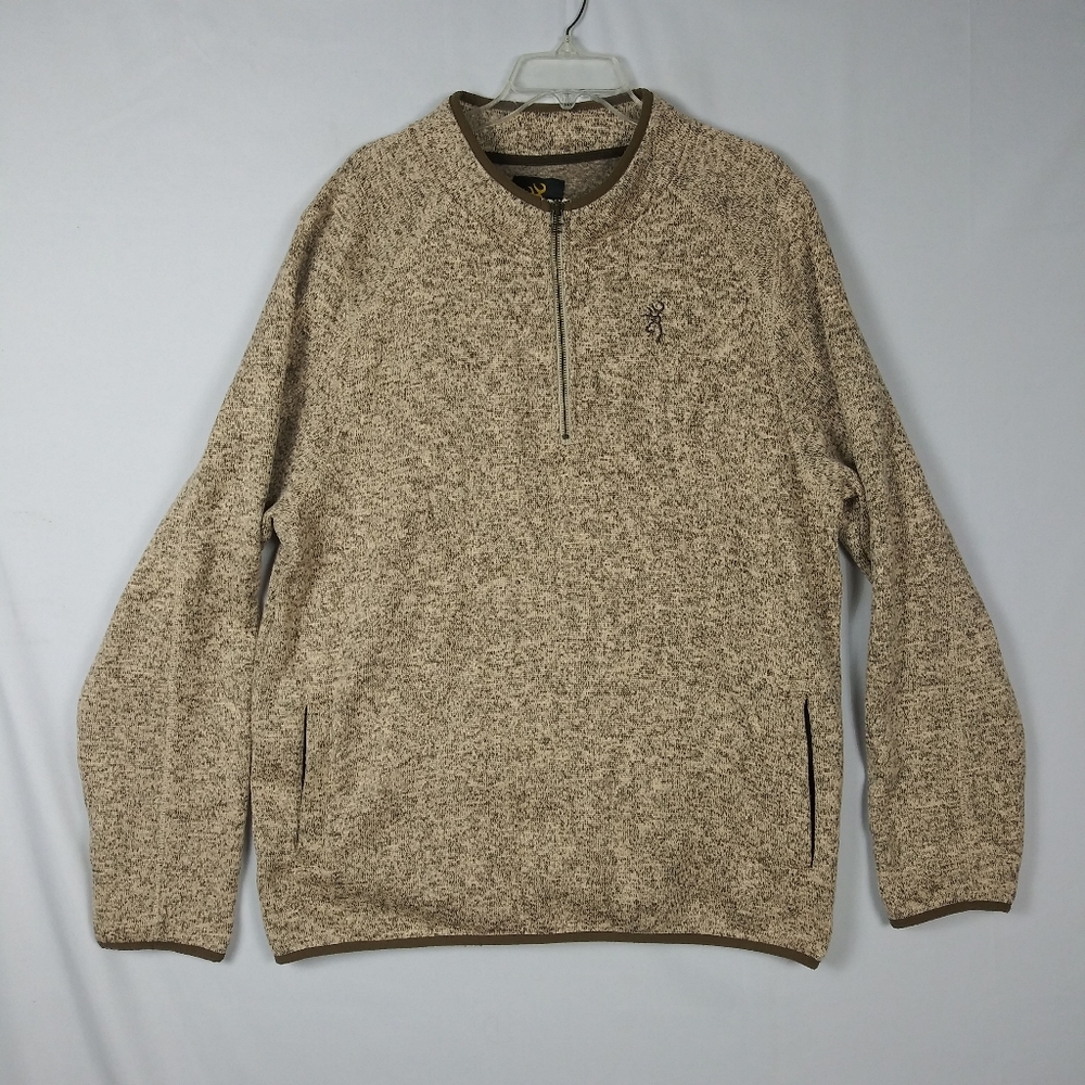 Browning Fleece 1/4 Zip Sweater Men's Sz XL Brown Tan Embroidered